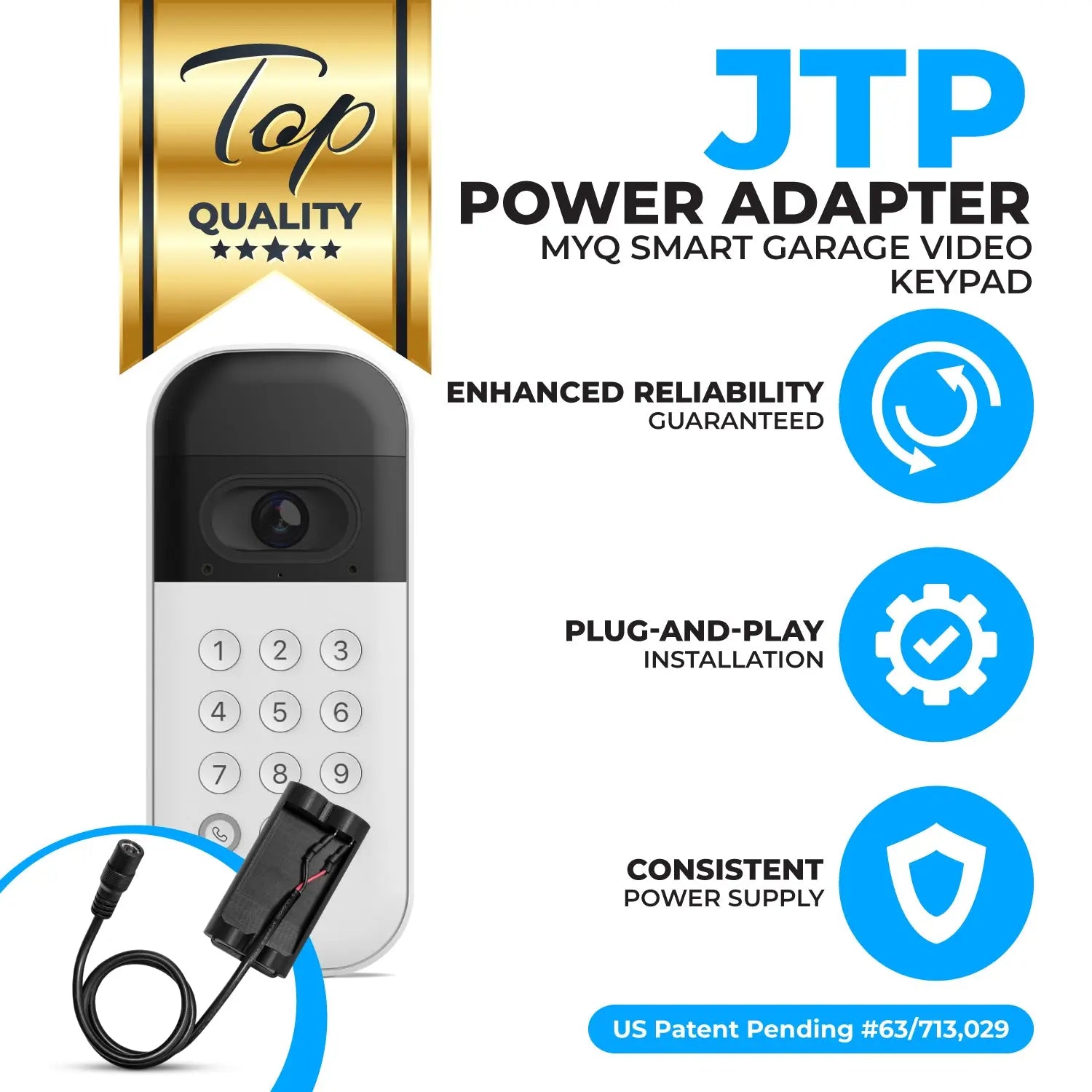 Power Adapter for myQ Smart Garage Video Keypad, Never Worry About Low Battery Voltage Again JTP-3D